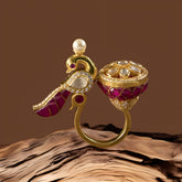 Gold Finish Ruby Peacock Dual Ring in 925 Sterling Silver