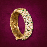Gold finish Moissanite Polki & Emerald Bangle | 925 Sterling Silver | 18kt Gold Plated