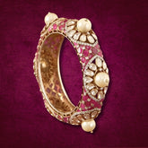 Gold finish Moissanite Polki & Synthetic Ruby Bangle | 925 Sterling Silver | 18kt Gold Plated