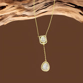 Dual Pendant Moissanite Polki Drop Necklace with Gold finish in 925 Sterling Silver
