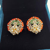 Gold finish Coral Bloom Kundan Stud Earrings in 925 Sterling silver