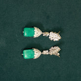 92.5 Pure Silver Moissanite Diamond & Green Stone Earrings