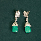 92.5 Pure Silver Moissanite Diamond & Green Stone Earrings