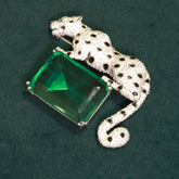 92.5 Pure Silver Moissanite Diamond & Emerald Brooch