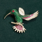 92.5 Pure Silver Moissanite Diamond, Ruby & Emerald Brooch
