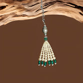 Pearl & Emerald Bead Tassel Necklace in 925 Silver Finish