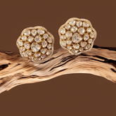 Gold Finish Moissanite Polki & CZ Stud Earrings In 925 Sterling Silver