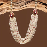 Multi-Strand Pearl & Ruby Bead Necklace with Kundan Accents in 925 Sterling Silver
