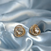 24 Ckt Gold Polished Moissanite Polki & CZ Spiral Stud Earrings in 92.5 Pure Silver