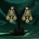 24 Ckt Gold Polished Triple Drop Moissanite Polki Chandbali Earrings in 92.5 Pure Silver