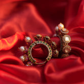 24 Ckt Gold Polished Enameled Moissanite Polki Hoop Earrings with Emerald & Ruby Drops in 92.5 Pure Silver