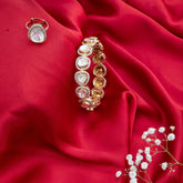 Gold Finish Moissanite Polki Ring & Bracelet Combo Set in 925 Sterling Silver