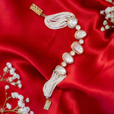 Gold Finish Moissanite Polki & Pearl Bracelet In 925 Sterling Silver