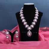 Black Rhodium Finish Moissanite Polki & Ruby Long Necklace Set in Sterling Silver