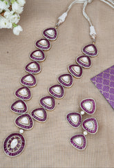 Black Rhodium Finish Moissanite Polki & Ruby Long Necklace Set in Sterling Silver