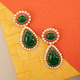 Yellow Gold Finish Moissanite Polki & Emerald Necklace Set In Sterling Silver