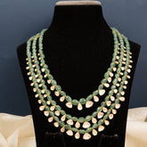 Gold finish Moissanite Polki & Emerald long Necklace in Sterling Silver