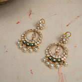 Gold Finish Moissanite Polki & Freshwater Pearl Dangler Earrings in Sterling Silver