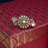 Yellow Gold Finish Moissanite Polki & Emerald Ring in 925 Sterling Silver