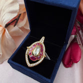 Gold finish Royal Ruby Polki Halo Ring in 925 Sterling Silver