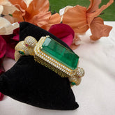Gold Finish Moissanite Polki & Emerald Bracelet in 925 Sterling Silver