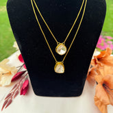 Gold Finish Double Moissanite Polki Pendant Necklace in 925 Sterling Silver