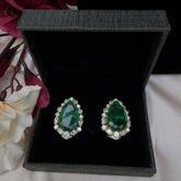 925 Pure Silver Moissanite Polki & Emerald Studs Earrings