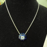 925 Pure Silver Necklace with centre Diamond & Sapphire Gemstone