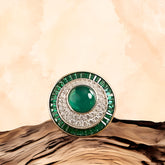White Gold Finish Eurostar Zircon & Glass filled Emerald Ring in 925 Sterling Silver