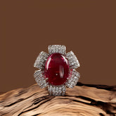 White Finish Zircon & Synthetic Ruby Ring In 925 Sterling Silver