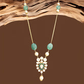Gold finish Moissanite Polki, Emerald stone & Freshwater Pearl Necklace in 925 Sterling Silver