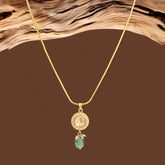 Gold finish Moissanite Polki & Emerald stone Pendant Necklace in 925 Sterling Silver