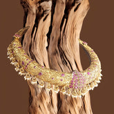 Gold finish Moissanite Polki & Ruby stone Necklace in 925 Sterling Silver