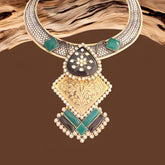 Gold finish Black Rhodium & Emerald stone Necklace in 925 Sterling Silver