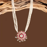 Gold finish Moissanite Polki & Centre Ruby stone Necklace in 925 Sterling Silver