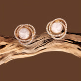 Gold Finish Moissanite Polki & CZ Spiral Stud Earrings in 925 Sterling Silver