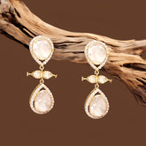 Gold Finish Moissanite Polki & CZ Drop Dangler Earrings in 925 Sterling Silver