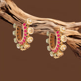 Gold Finish Enameled Moissanite Polki Hoop Earrings with Mint Green Drops in 925 Sterling Silver