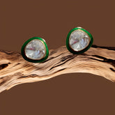 Gold Finish Moissanite Polki Enamelled Stud Earrings in 925 Sterling Silver