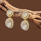 Gold Finish Double Moissanite Polki Drop Earrings in 925 Sterling Silver