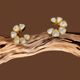 Gold Finish Moissanite Polki Stud Earrings in 925 Sterling Silver