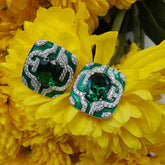 Emerald Green Enamelled Moissanite Stud Earrings in 925 Sterling Silver