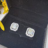 Asscher Cut CZ Moissanite Halo Stud Earrings in 925 Sterling Silver