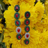 Ruby & Emerald Oval Drop Earrings in 925 Sterling Silver