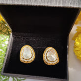 Gold Plated Teardrop Polki Stud Earrings in 925 Sterling Silver