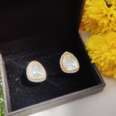 Gold Plated Polki Teardrop Halo Earrings in 925 Sterling Silver