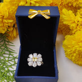 Floral CZ & Yellow Sapphire Ring in 925 Sterling Silver