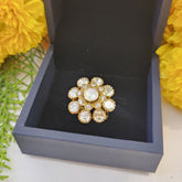 Floral Moissanite Polki Adjustable Ring in 925 Sterling Silver