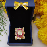 Regal Ruby & Polki Square Cocktail Ring in 925 Sterling Silver