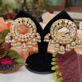 Gold Finish Royal Polki Chandbali Earrings in 925 Sterling Silver